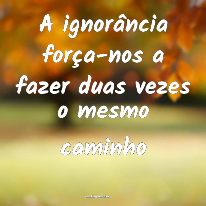 A ignorância força-nos a fazer duas vezes o mesmo caminho...