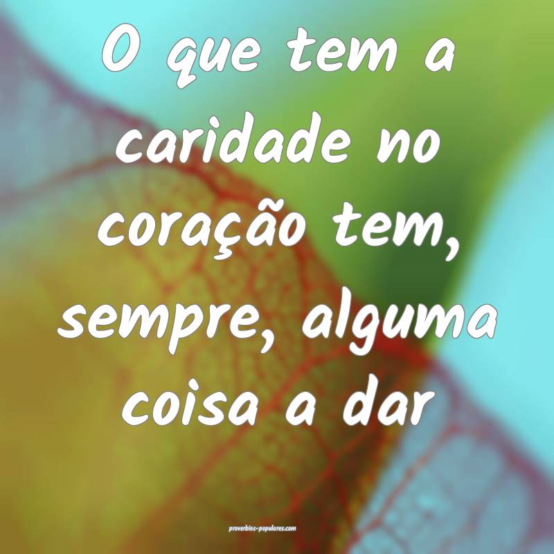 O que tem a caridade no coração tem, sempre, alguma coisa a dar...