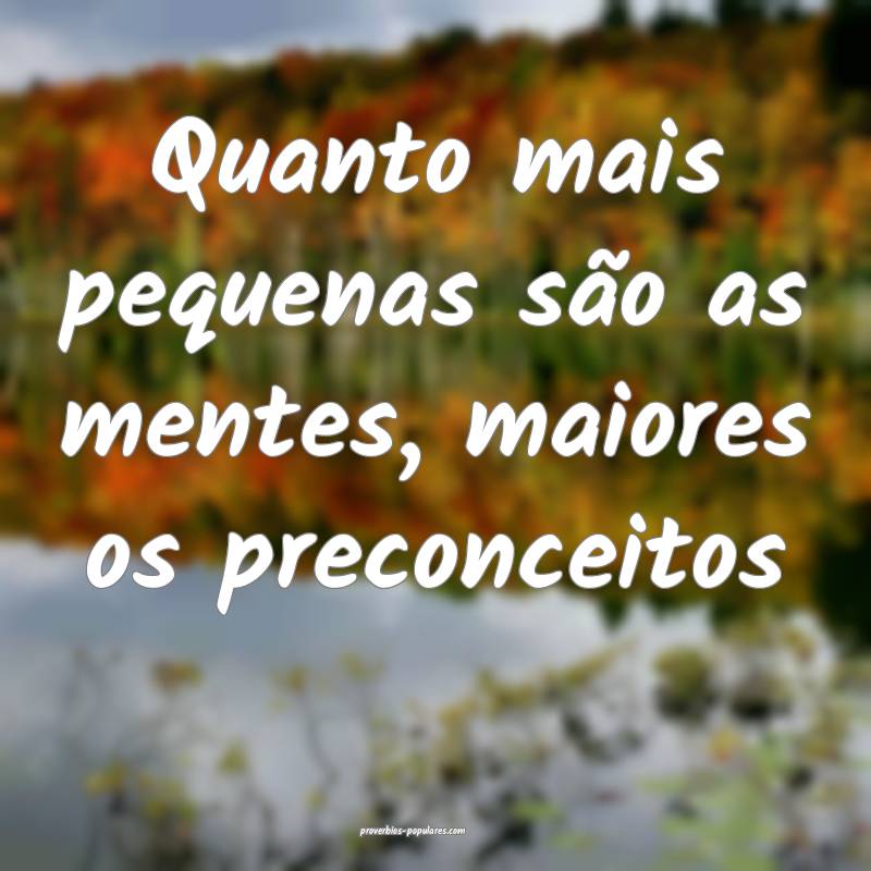 Quanto mais pequenas são as mentes, maiores os preconceitos...