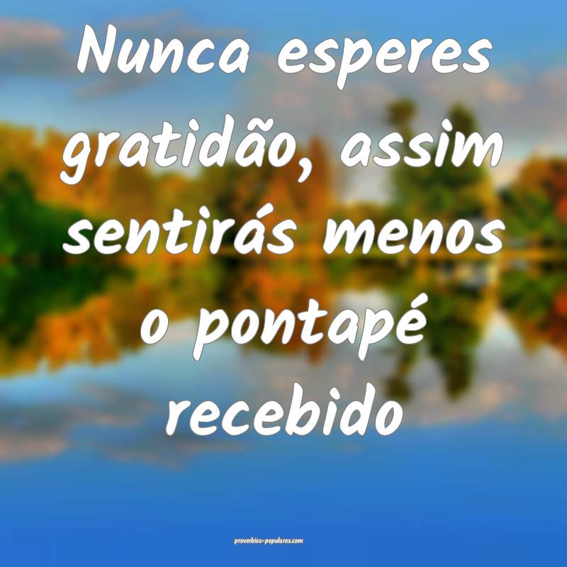 Nunca esperes gratidão, assim sentirás menos o pontapé recebido...