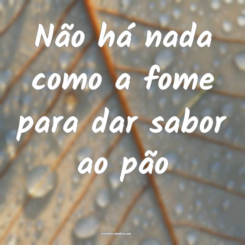 Não há nada como a fome para dar sabor ao pão...