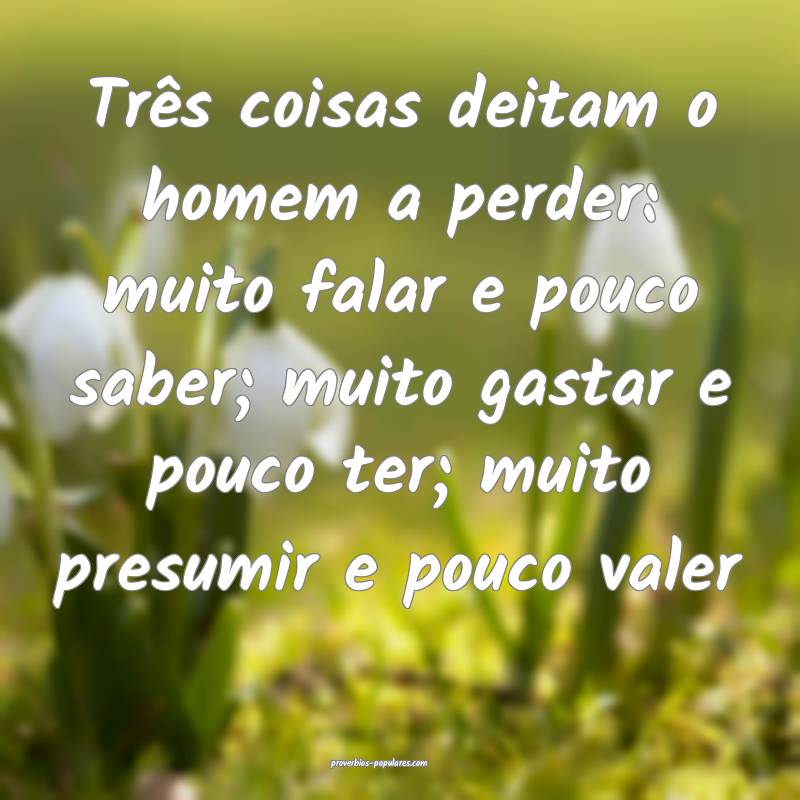 Três coisas deitam o homem a perder: muito falar e pouco saber; muito...