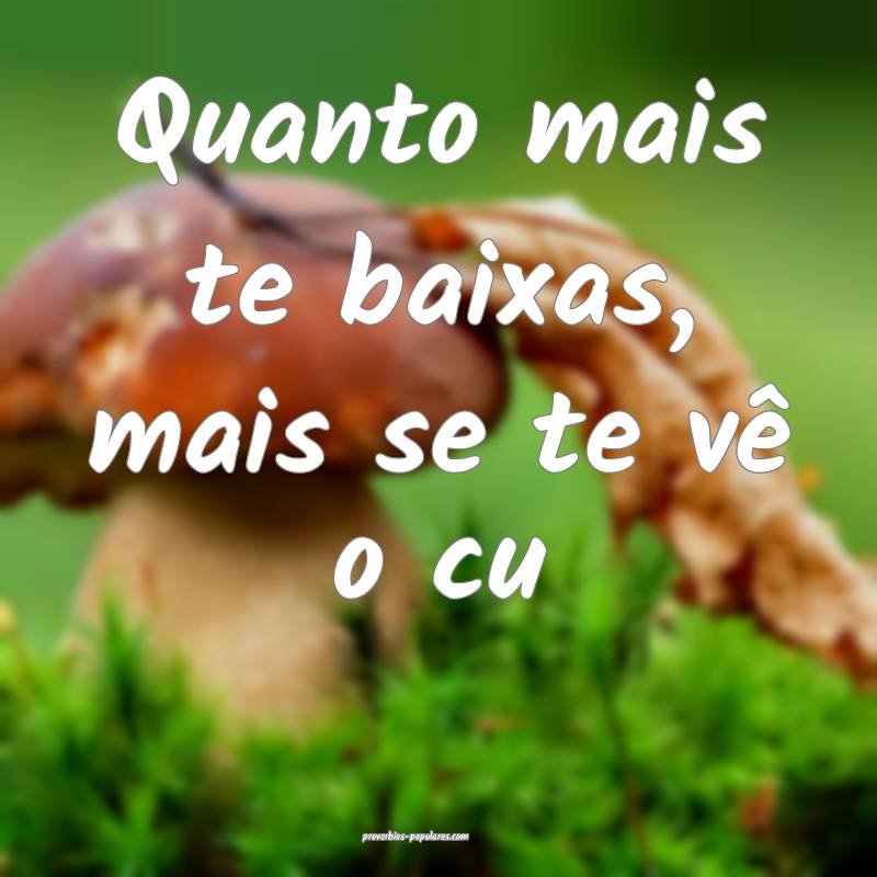 Quanto mais te baixas, mais se te vê o cu 
...