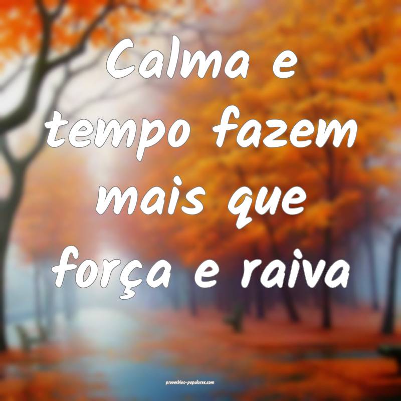 Calma e tempo fazem mais que força e raiva ...