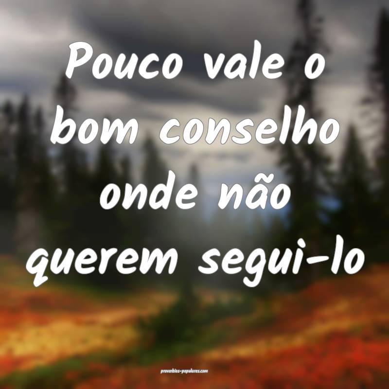 Pouco vale o bom conselho onde não querem segui-lo...