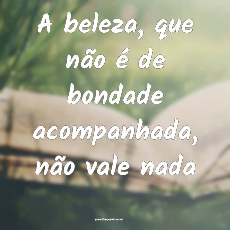 A beleza, que não é de bondade acompanhada, não vale nada...