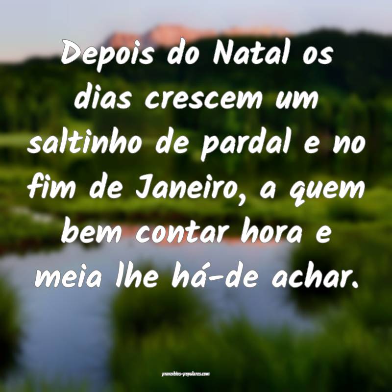 Depois do Natal os dias crescem um saltinho de pardal e no fim de Jane...