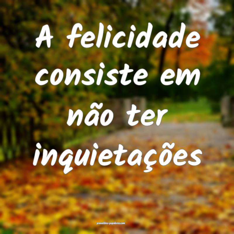 A felicidade consiste em não ter inquietações...