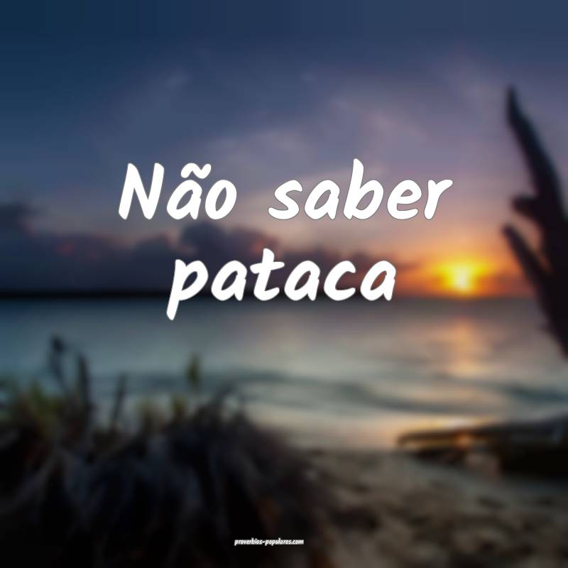 Não saber pataca ...