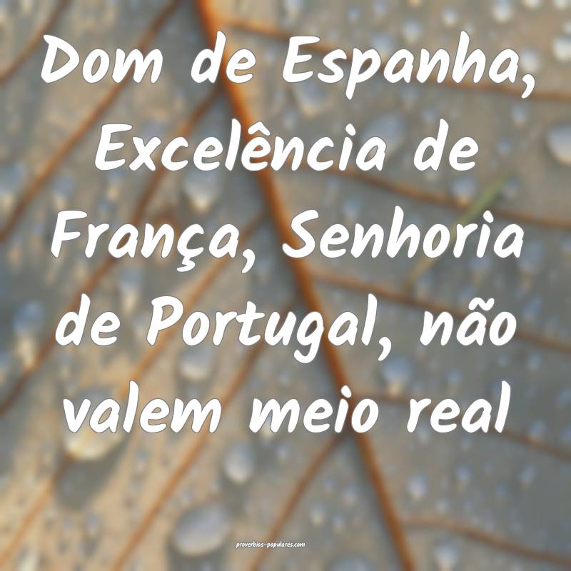 Dom de Espanha, Excelência de França, Senhoria de Portugal, não val...