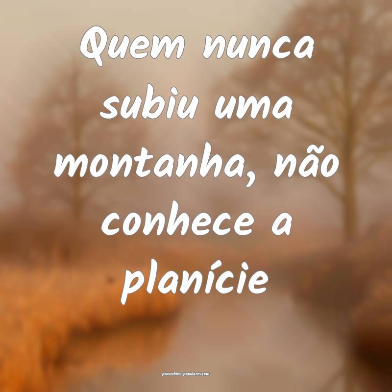 Quem nunca subiu uma montanha, não conhece a planície...