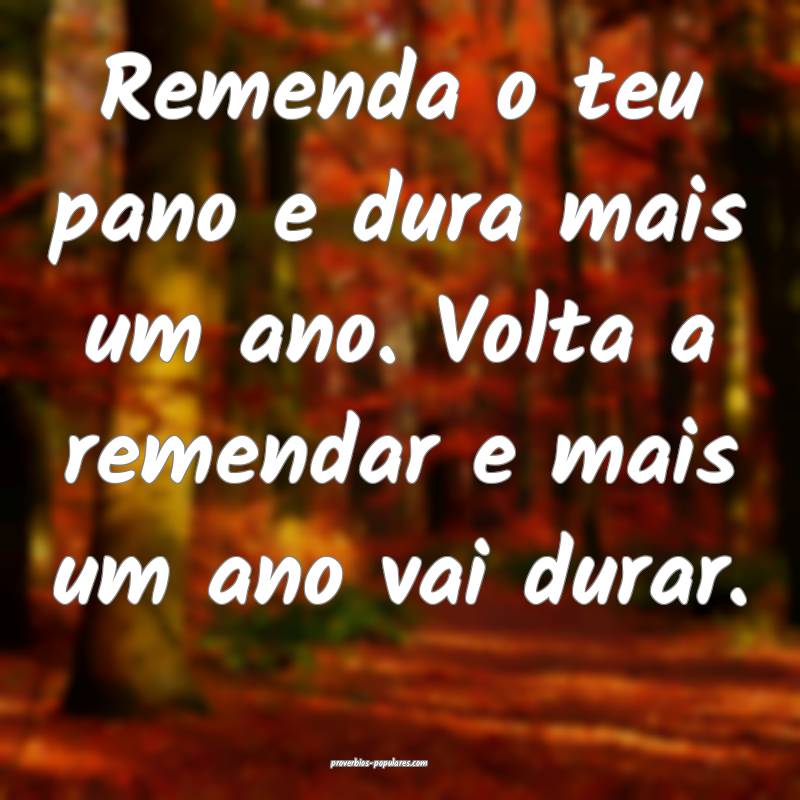 Remenda o teu pano e dura mais um ano. Volta a remendar e mais um ano ...