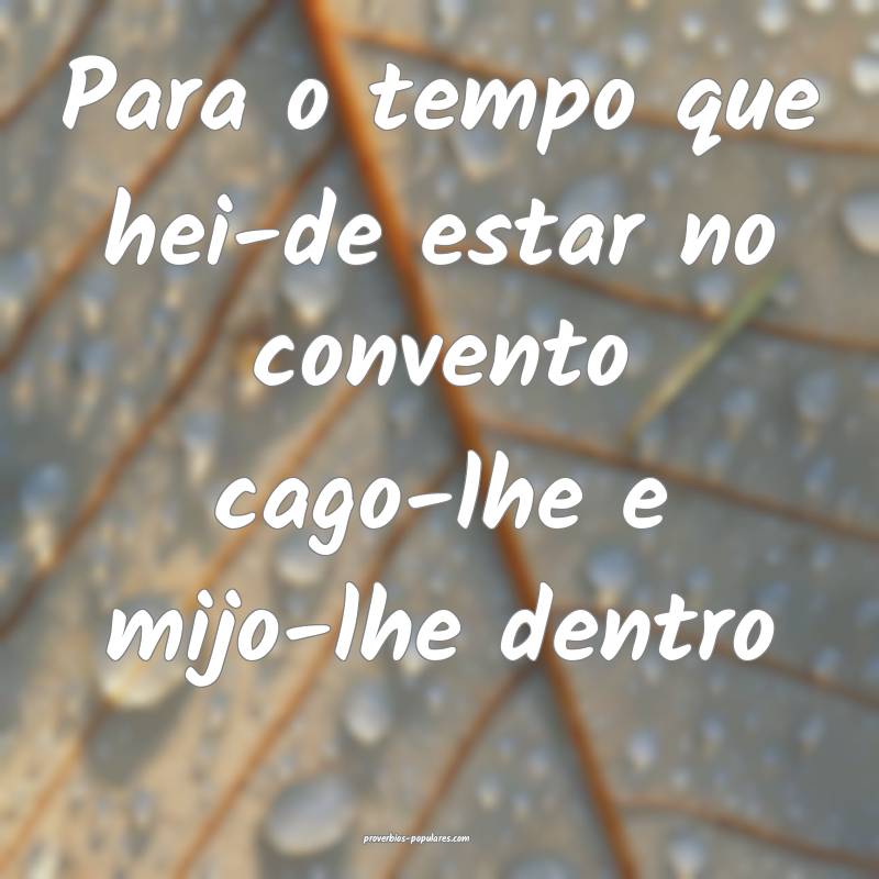 Para o tempo que hei-de estar no convento cago-lhe e mijo-lhe dentro...