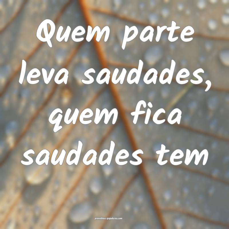 Quem parte leva saudades, quem fica saudades tem...