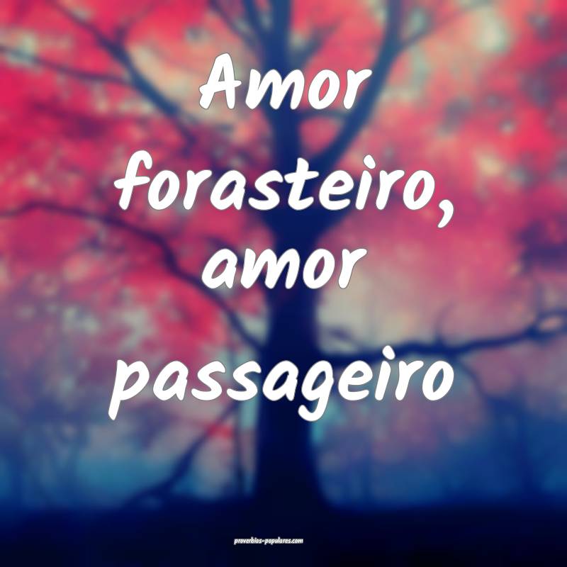 Amor forasteiro, amor passageiro...