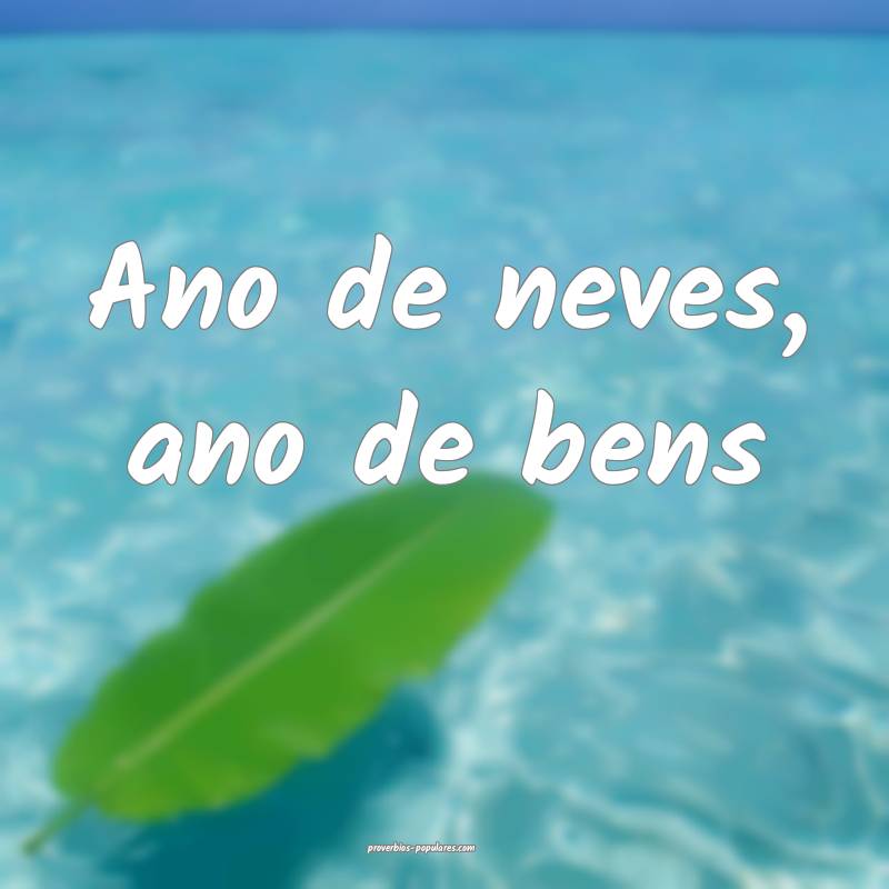 Ano de neves, ano de bens...