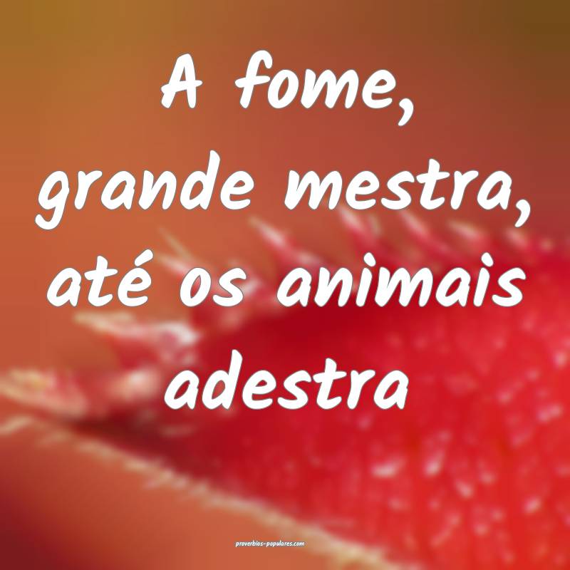 A fome, grande mestra, até os animais adestra...