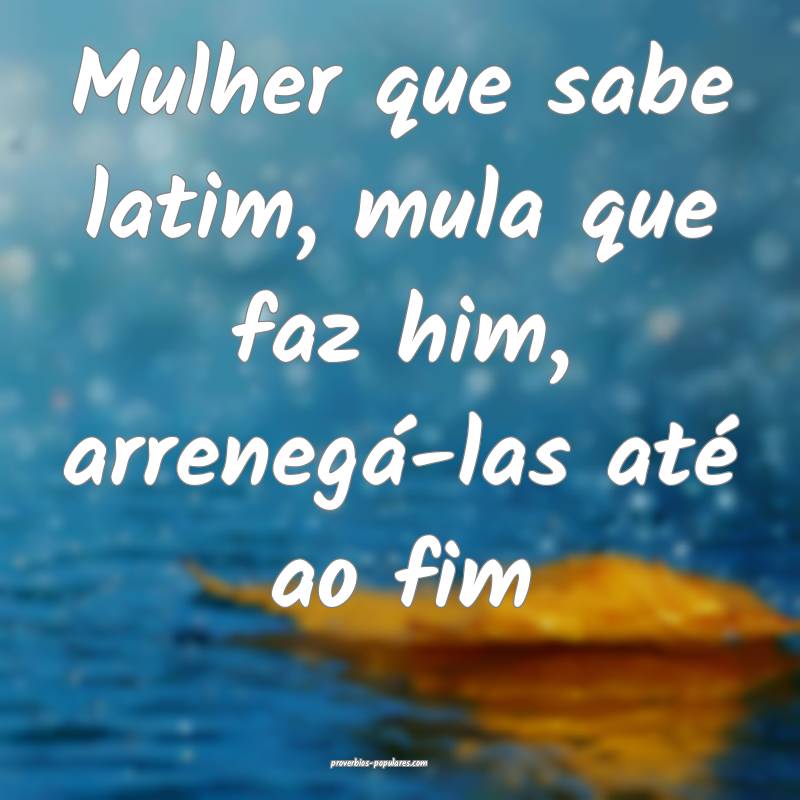 Mulher que sabe latim, mula que faz him, arrenegá-las até ao fim...