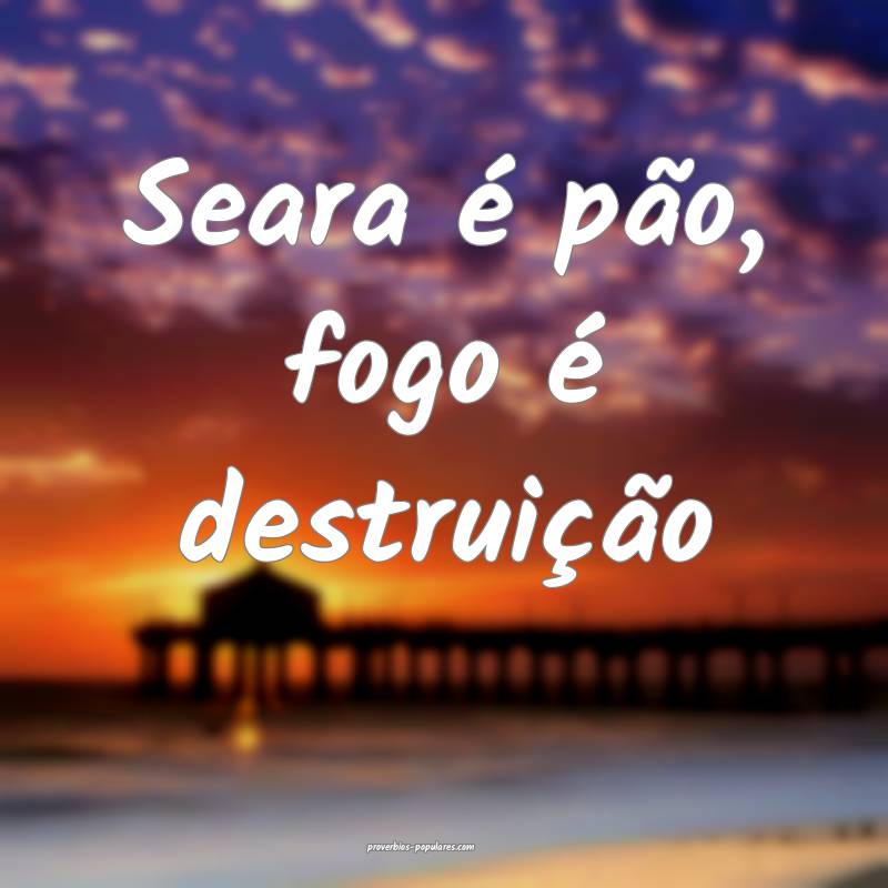 Seara é pão, fogo é destruição...