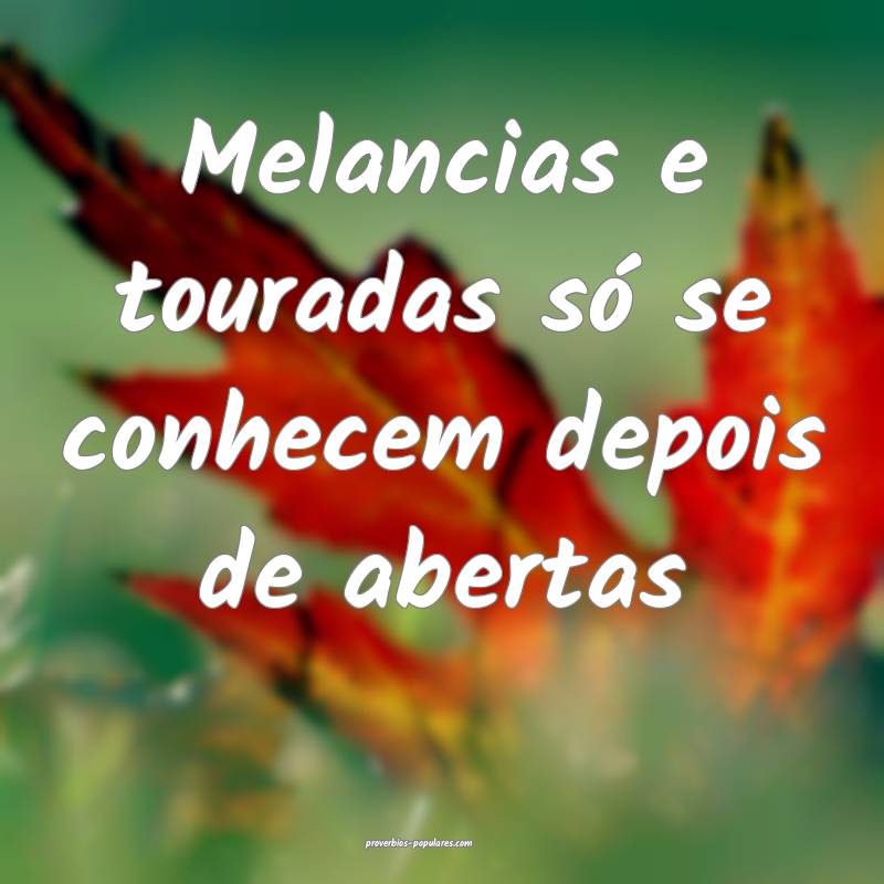 Melancias e touradas só se conhecem depois de abertas...