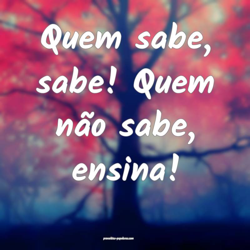 Quem sabe, sabe! Quem não sabe, ensina!
 ...