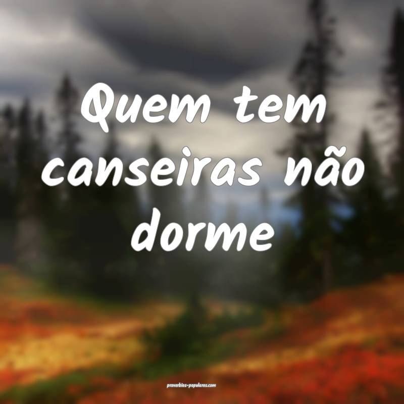 Quem tem canseiras não dorme ...