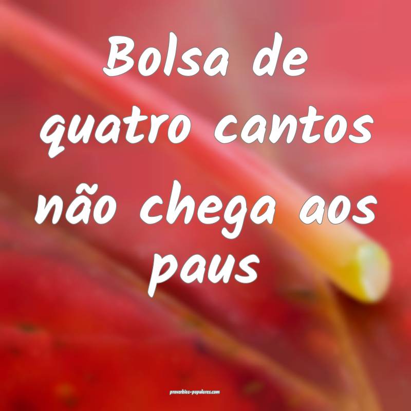 Bolsa de quatro cantos não chega aos paus ...