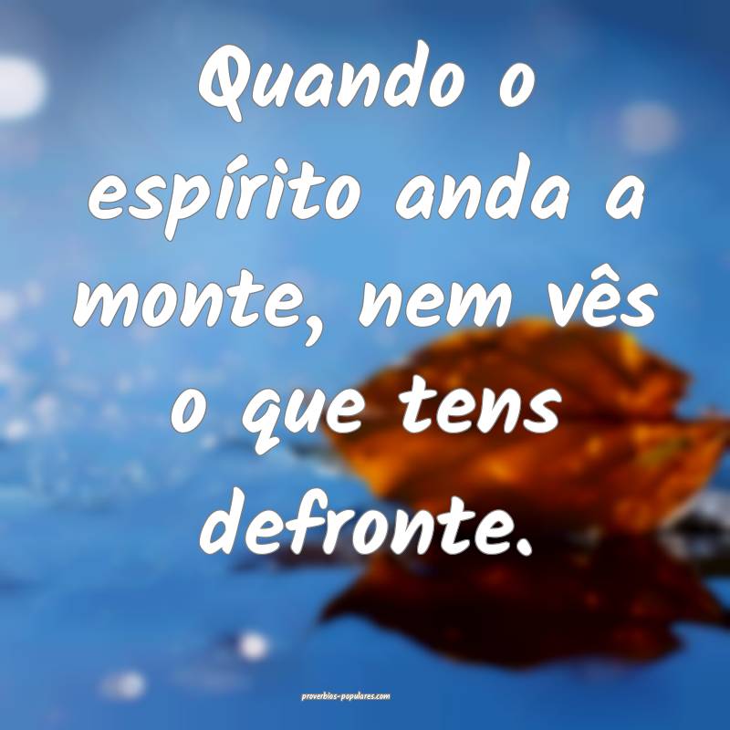 Quando o espírito anda a monte, nem vês o que tens defronte.
...