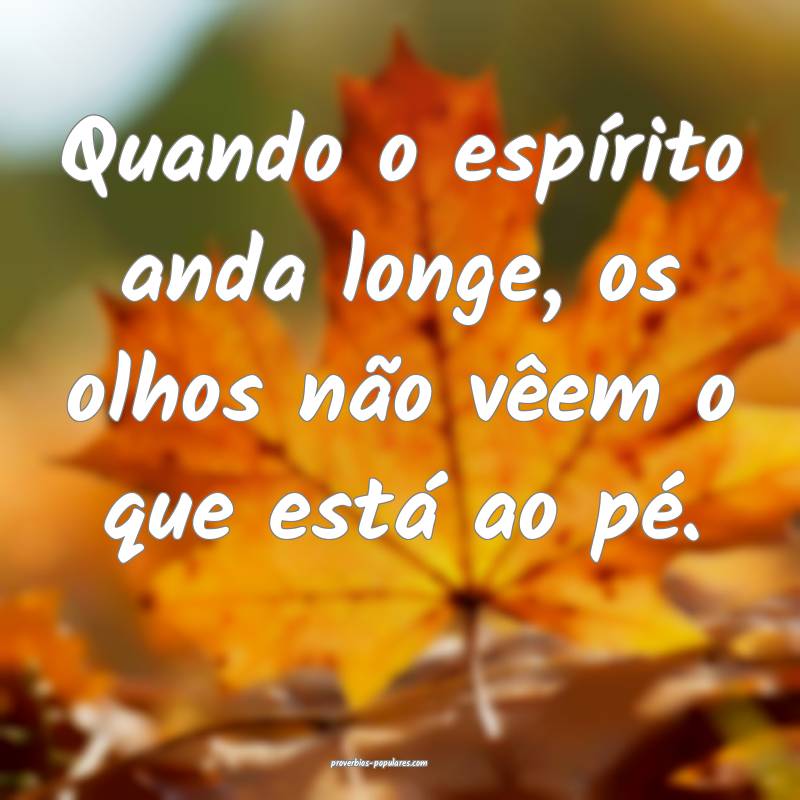 Quando o espírito anda longe, os olhos não vêem o que está ao pé....