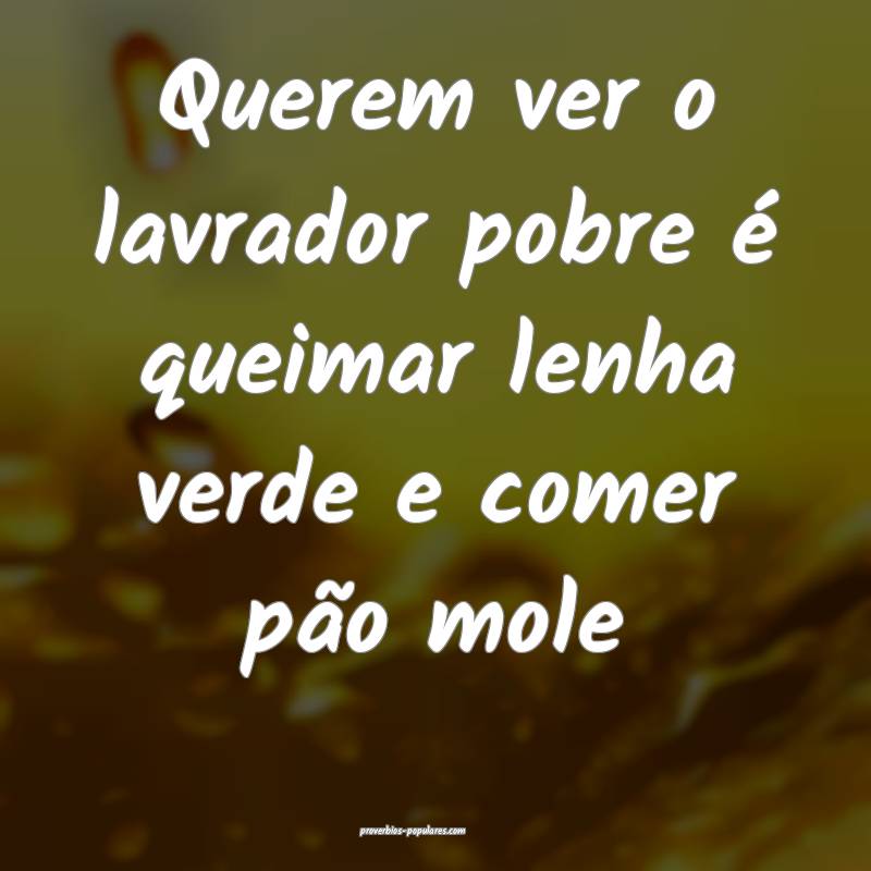 Querem ver o lavrador pobre é queimar lenha verde ...