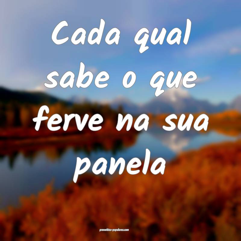 Cada qual sabe o que ferve na sua panela...