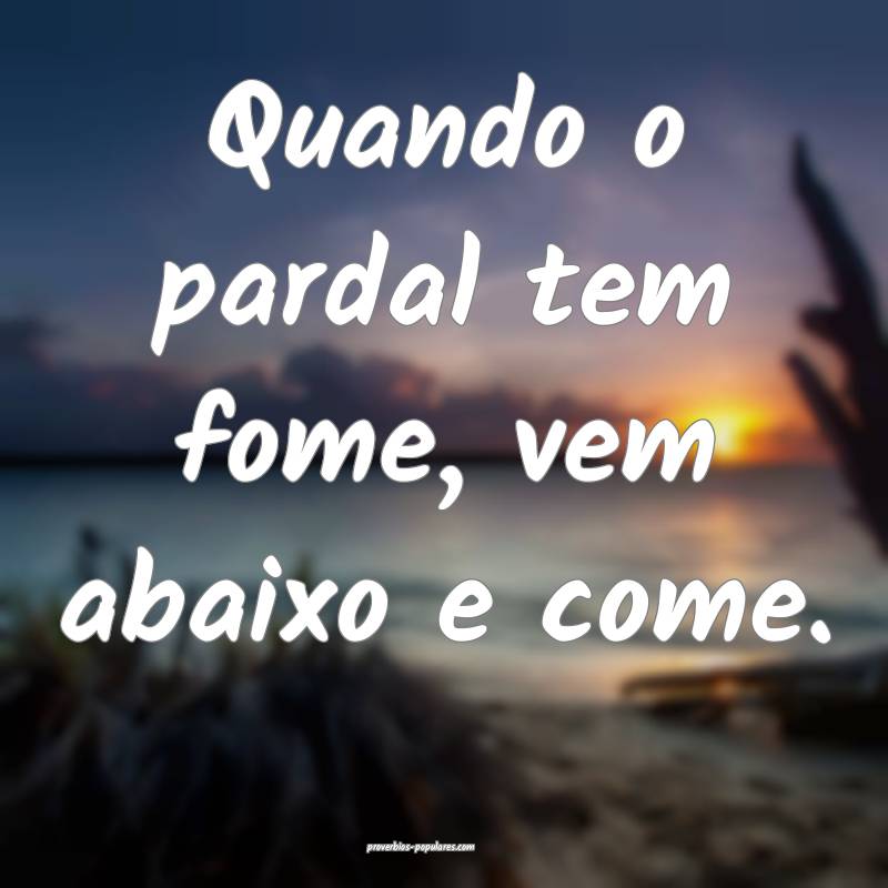 Quando o pardal tem fome, vem abaixo e come.
 ...