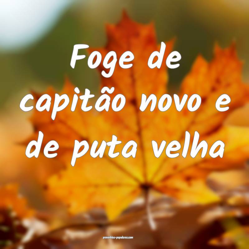 Foge de capitão novo e de puta velha...