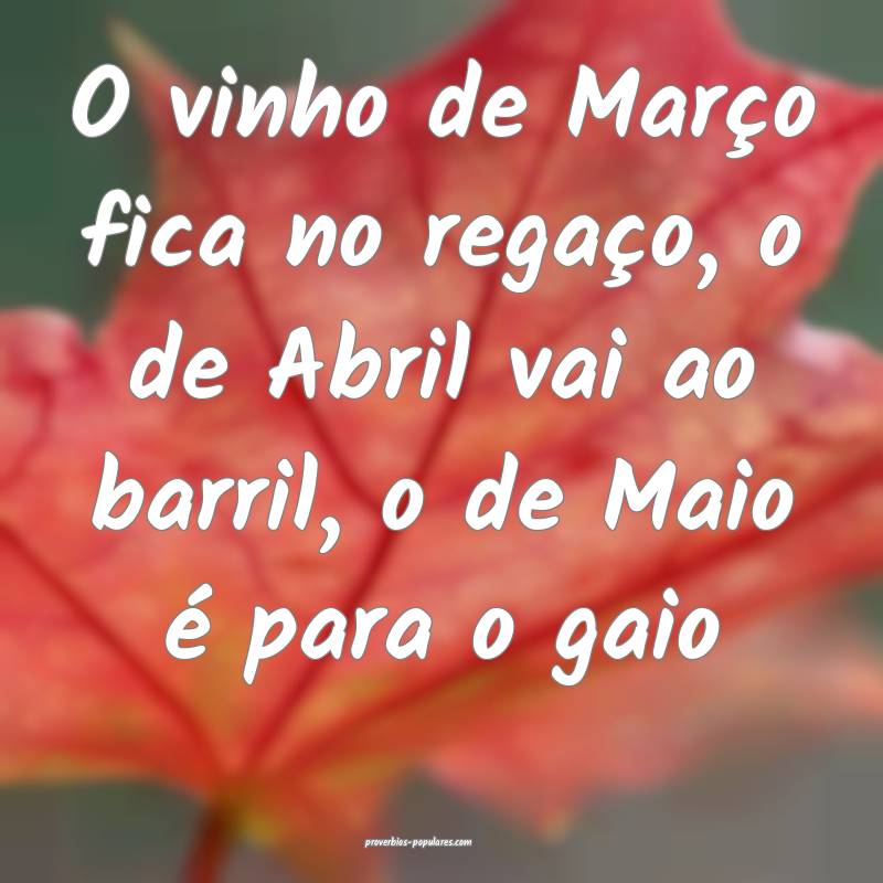 O vinho de Março fica no regaço, o de Abril vai ao barril, o de Maio...