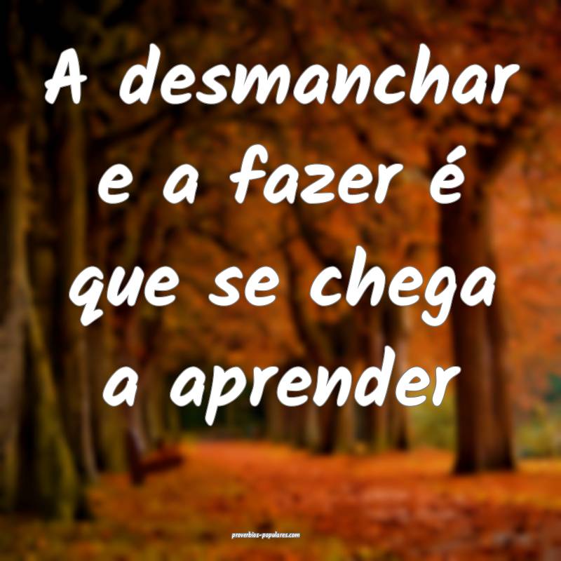 A desmanchar e a fazer é que se chega a aprender...