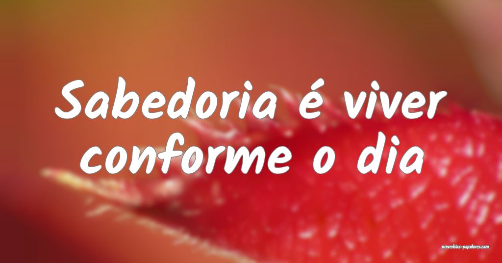 Sabedoria é viver conforme o dia ...