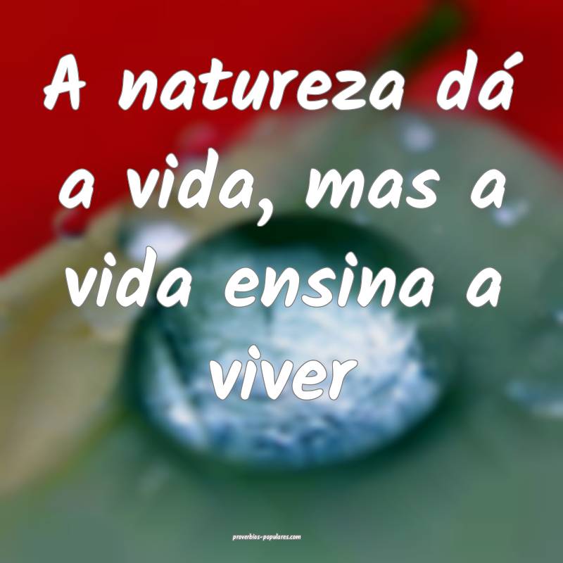 A natureza dá a vida, mas a vida ensina a viver...