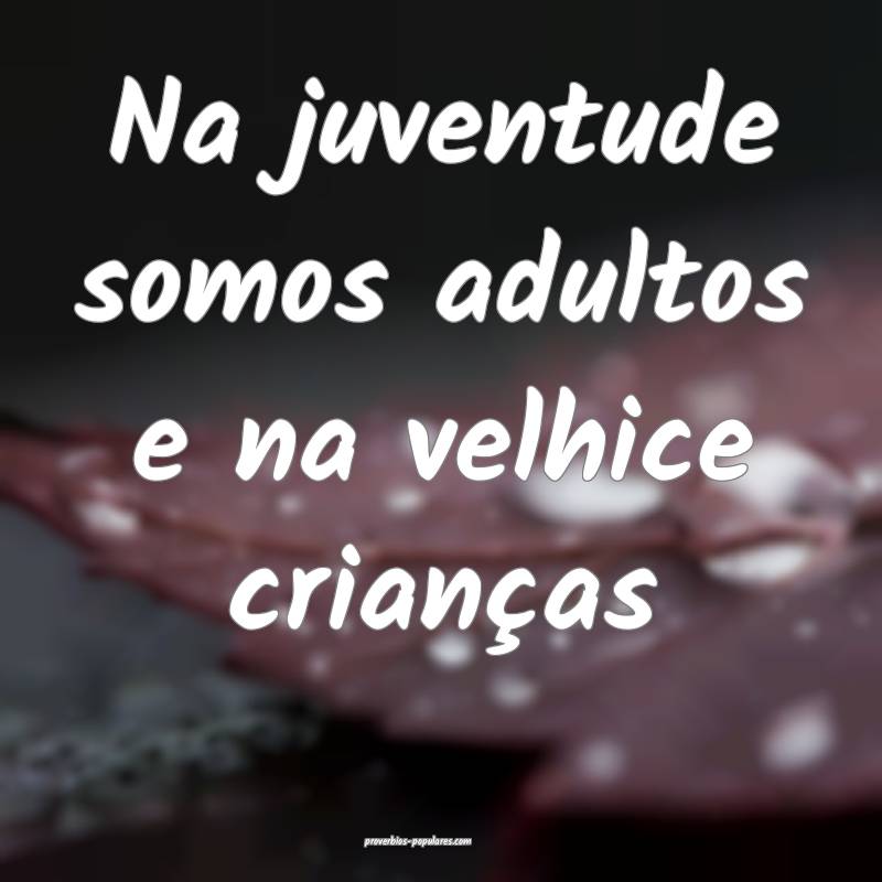 Na juventude somos adultos e na velhice crianças ...
