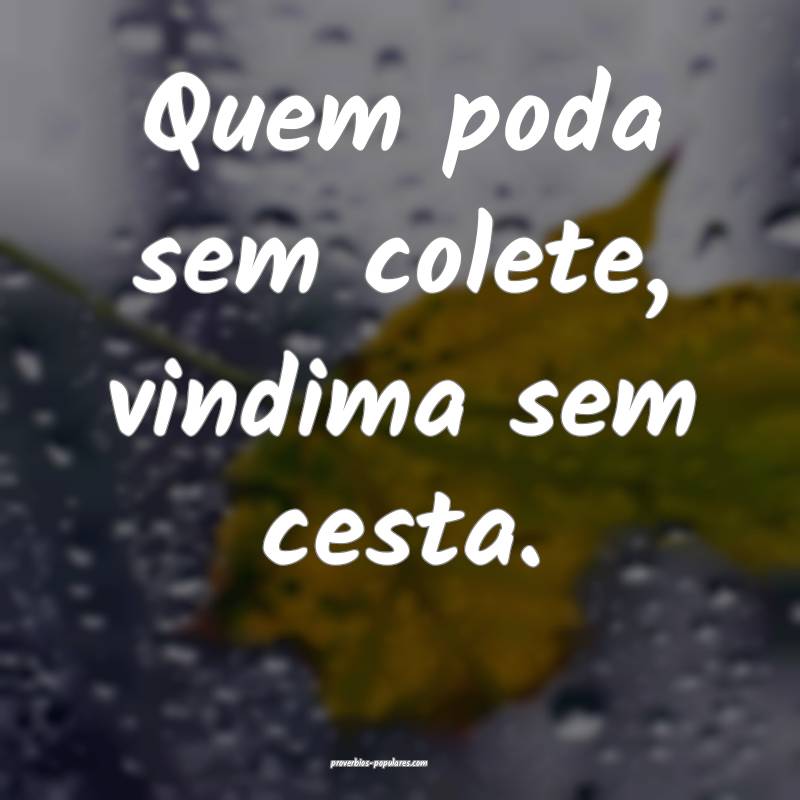 Quem poda sem colete, vindima sem cesta....