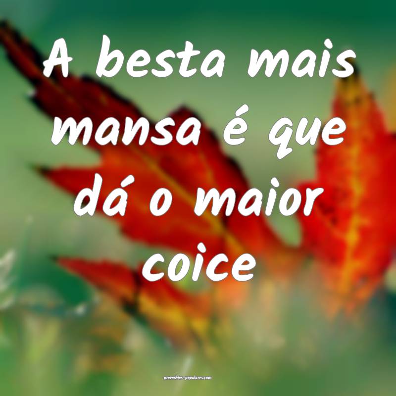 A besta mais mansa é que dá o maior coice...
