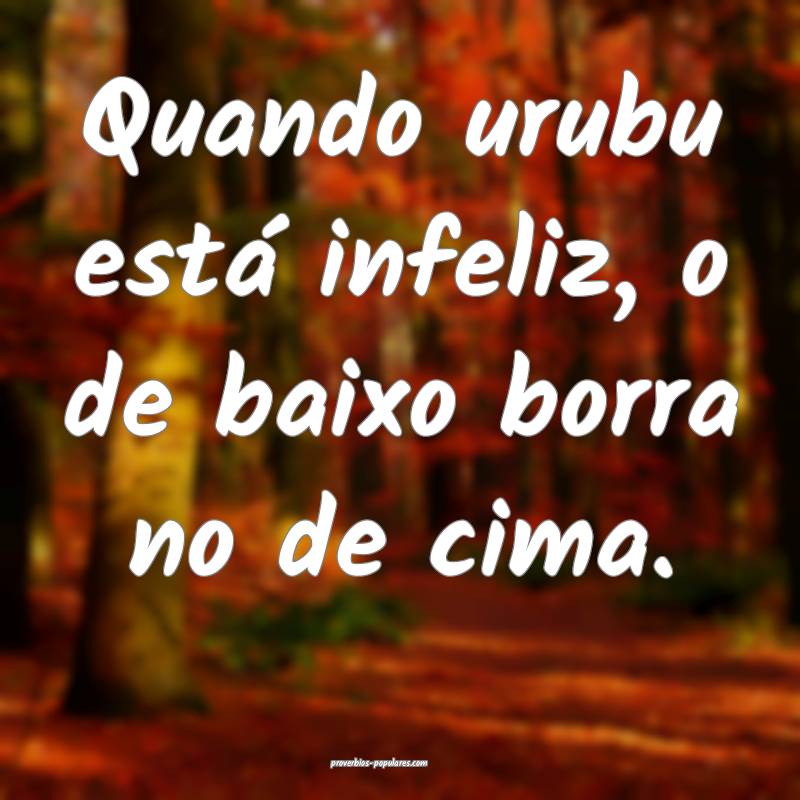Quando urubu está infeliz, o de baixo borra no de cima.
...