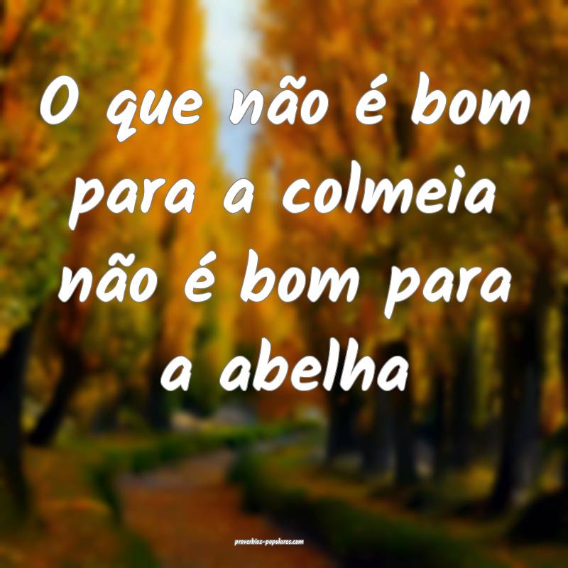 O que não é bom para a colmeia não é bom para a abelha...
