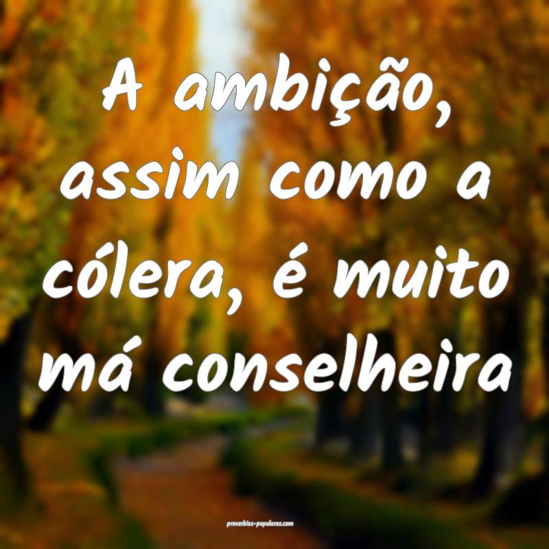 A ambição, assim como a cólera, é muito má conselheira...