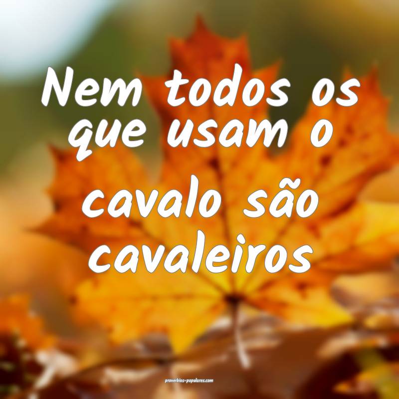 Nem todos os que usam o cavalo são cavaleiros ...