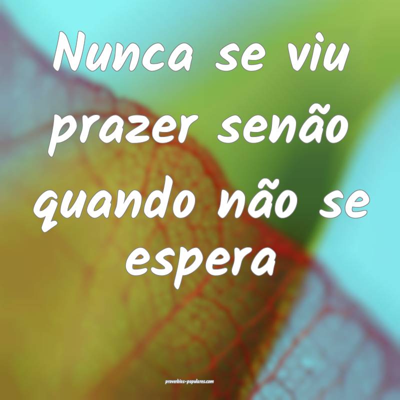 Nunca se viu prazer senão quando não se espera...