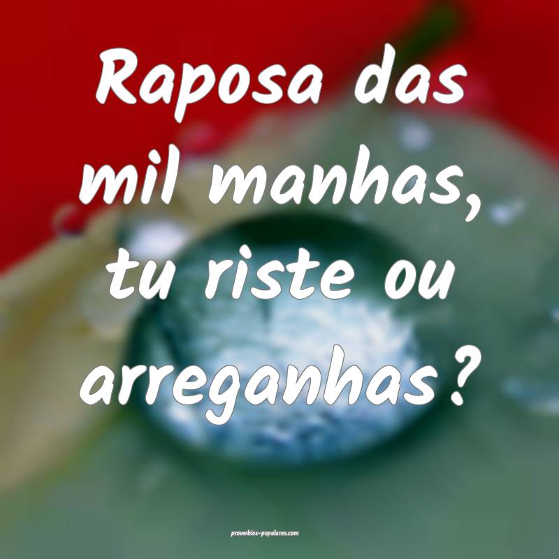 Raposa das mil manhas, tu riste ou arreganhas?...