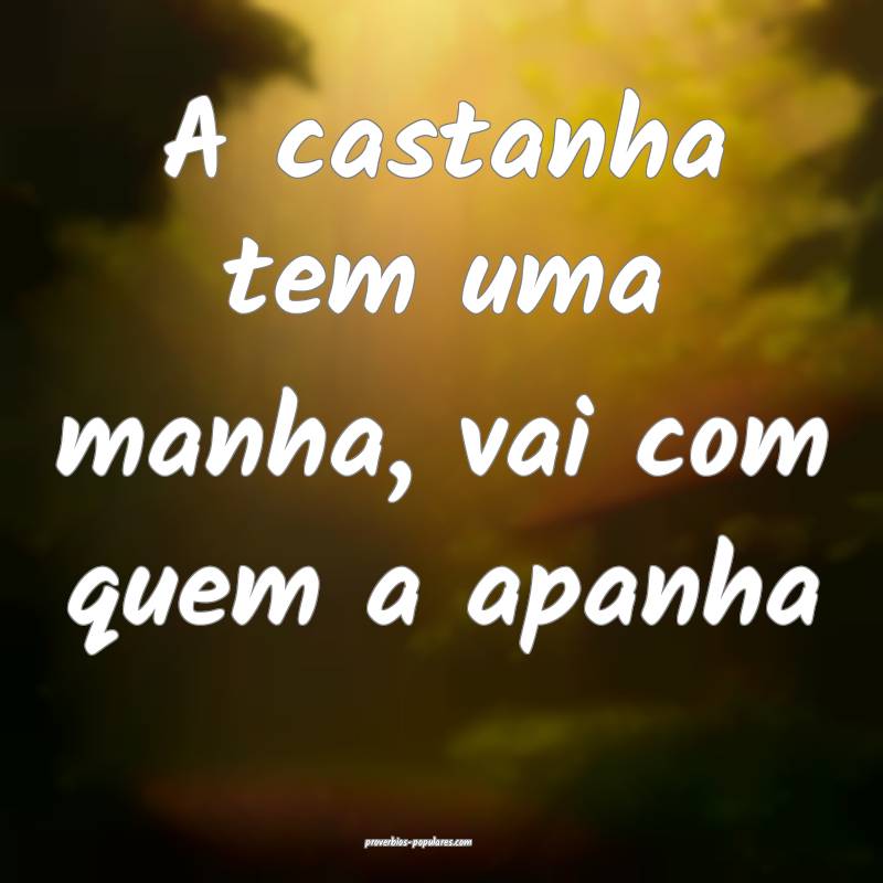 A castanha tem uma manha, vai com quem a apanha...