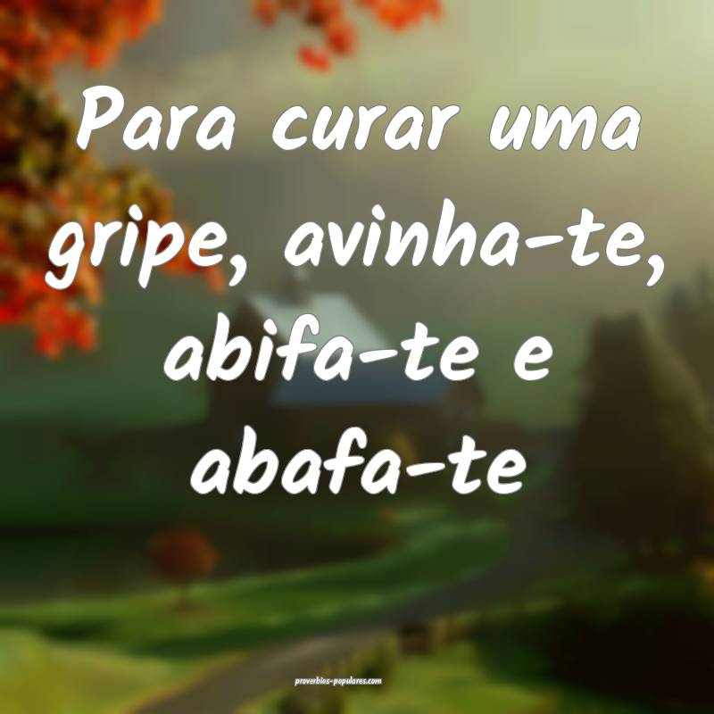 Para curar uma gripe, avinha-te, abifa-te e abafa-te...
