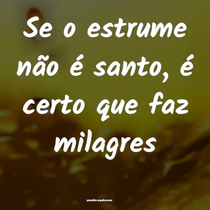 Se o estrume não é santo, é certo que faz milagres...