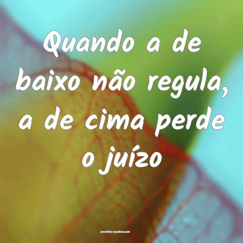 Quando a de baixo não regula, a de cima perde o juízo...
